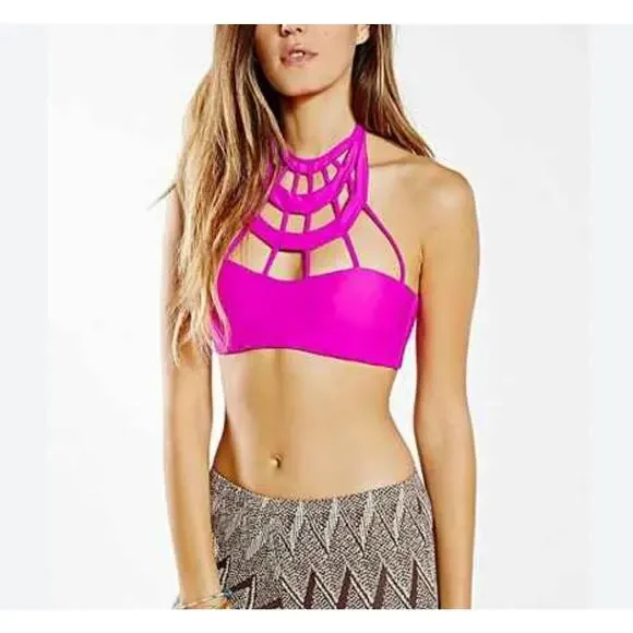 NWT Issa de'mar Morrocco High Neck Strappy Bikini Top Black-M Festival Boho - Picture 4 of 7